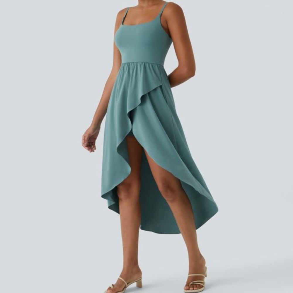 Breezeful™ Backless High Low 2-Piece Side Pocket Flowy Midi Quick Dry Dress